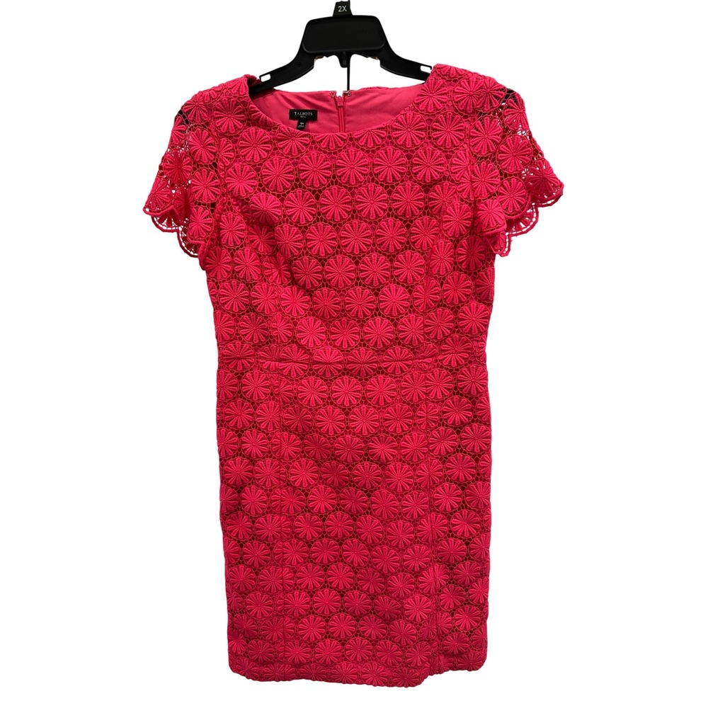 Talbots Petites Dress Pink Floral Lace Cap Sleeve Fitted Career Cocktail 10P‎